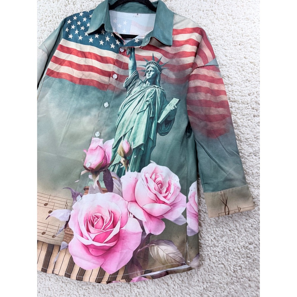 Unbranded Statue of Liberty Graphic Shirt Women Size S Multicolor Patriotic Rose
